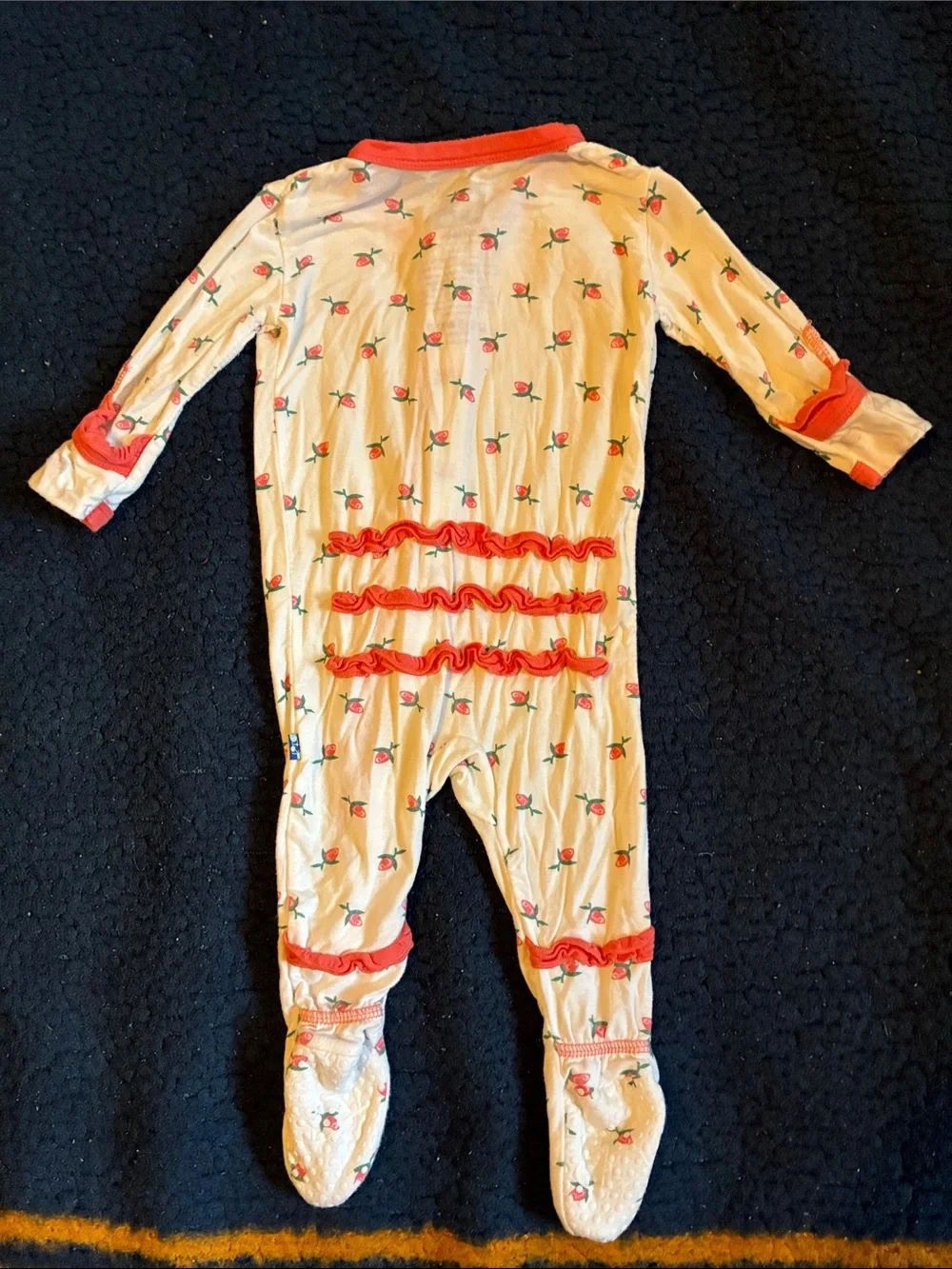 Kickee Pants white Footed One-Piece with Coral Trim and Peach Print